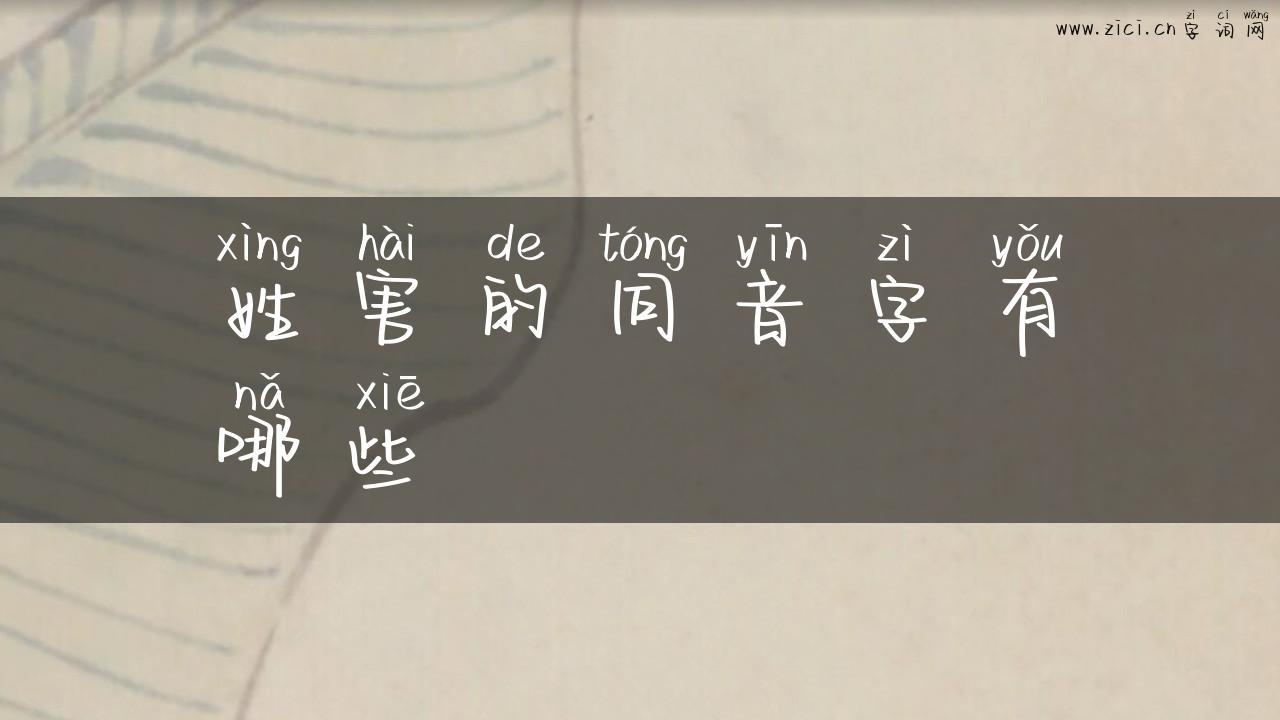 姓害的同音字有哪些