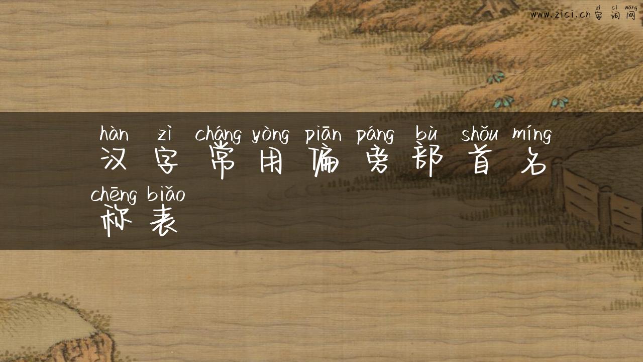 汉字常用偏旁部首名称表