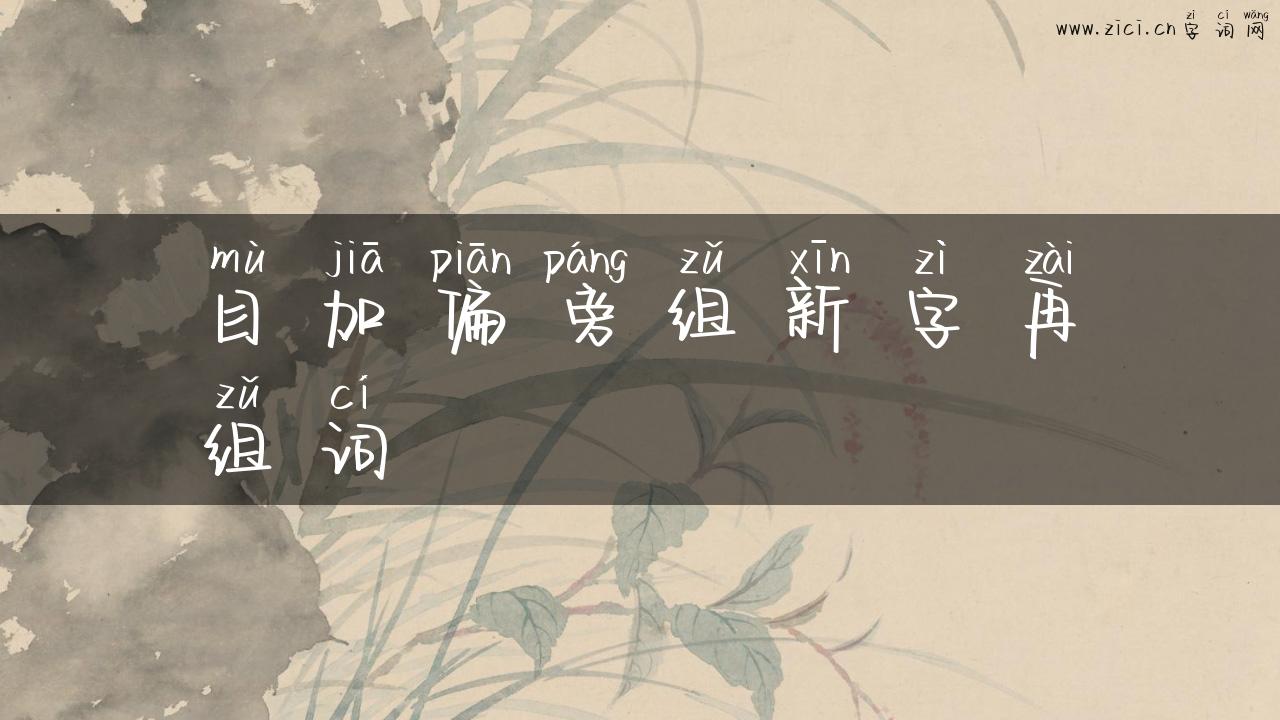 目加偏旁组新字再组词