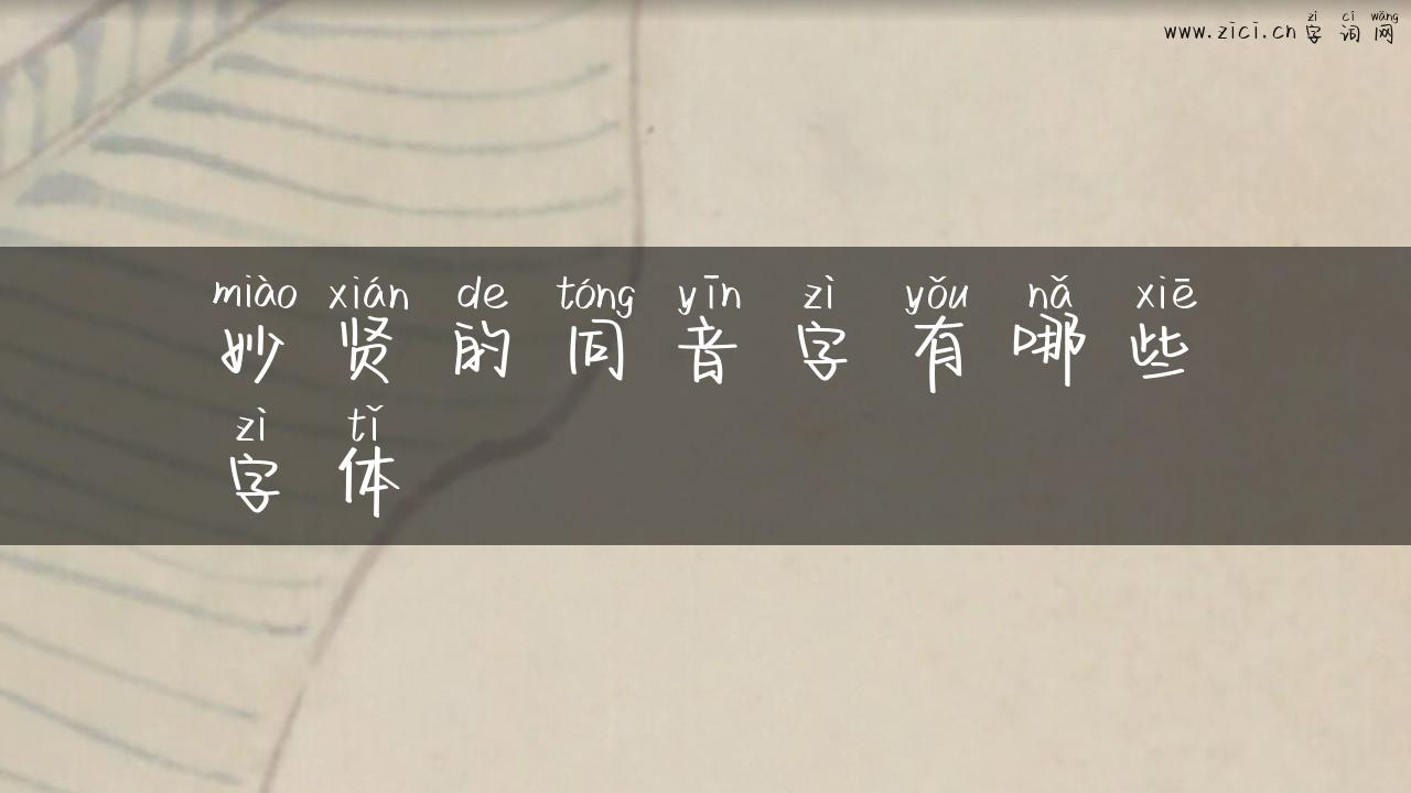 妙贤的同音字有哪些字体